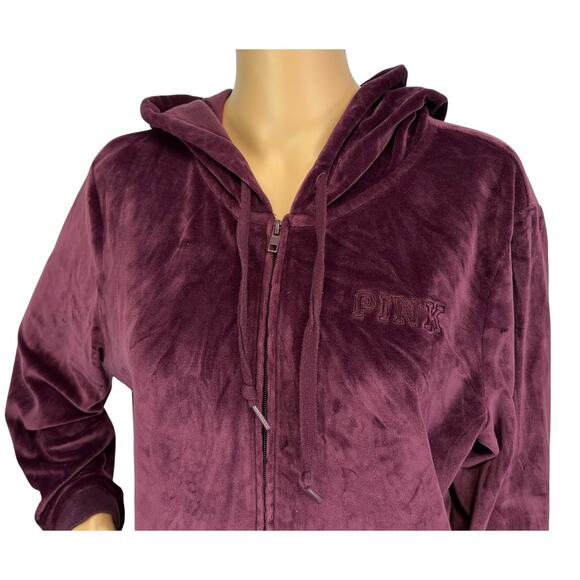 Victoria's Secret PINK Velour Perfect Full Zip Jacket Hoodie Plum Size L - Picture 8 of 12